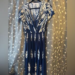 Blue and White Floral Maxi Dress